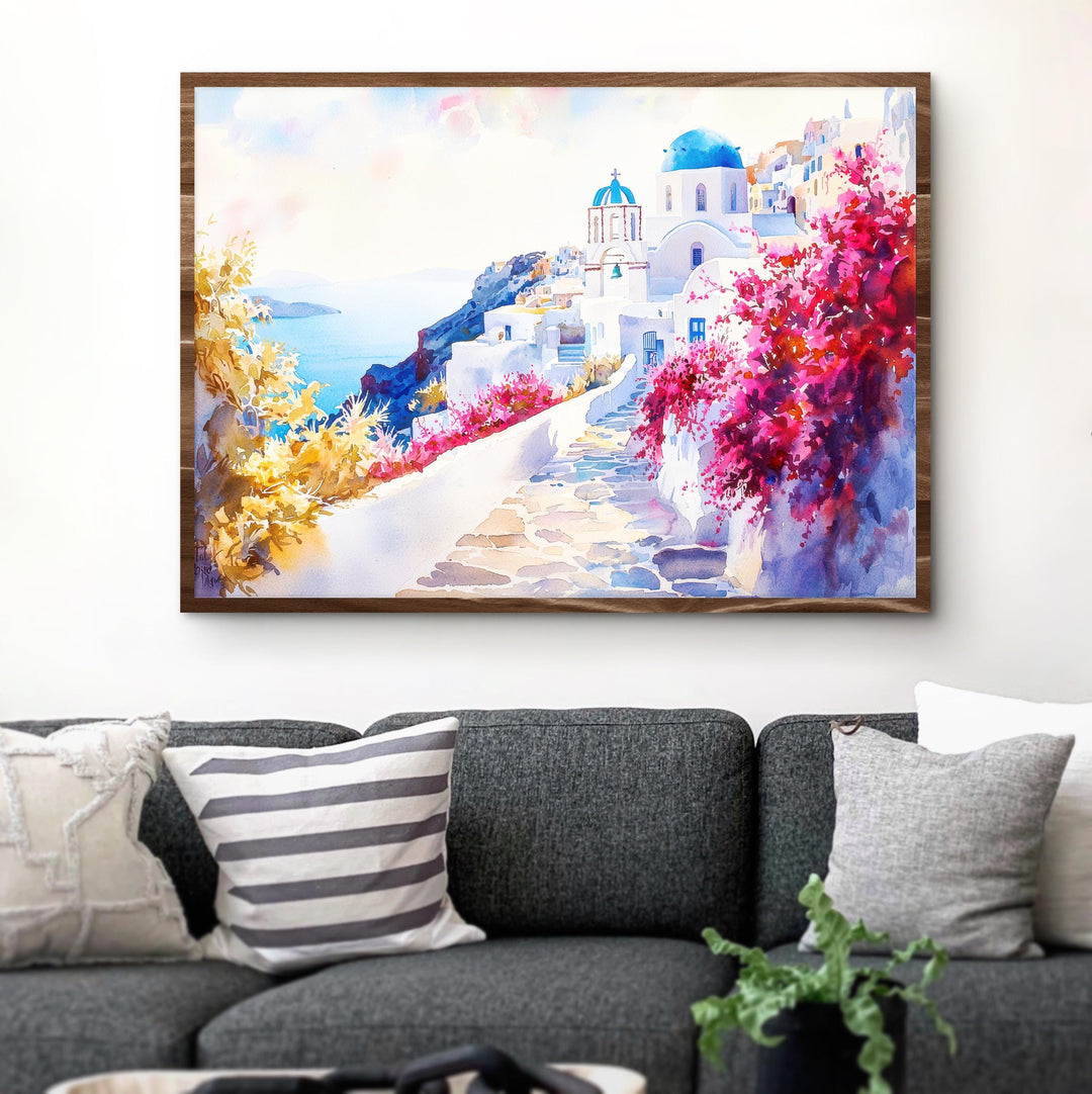 Santorini Watercolor Poster Landscape Wall Art Santorini Wall Hanging Home Décor Santorini Gift Art Lovers Greece Wall Art