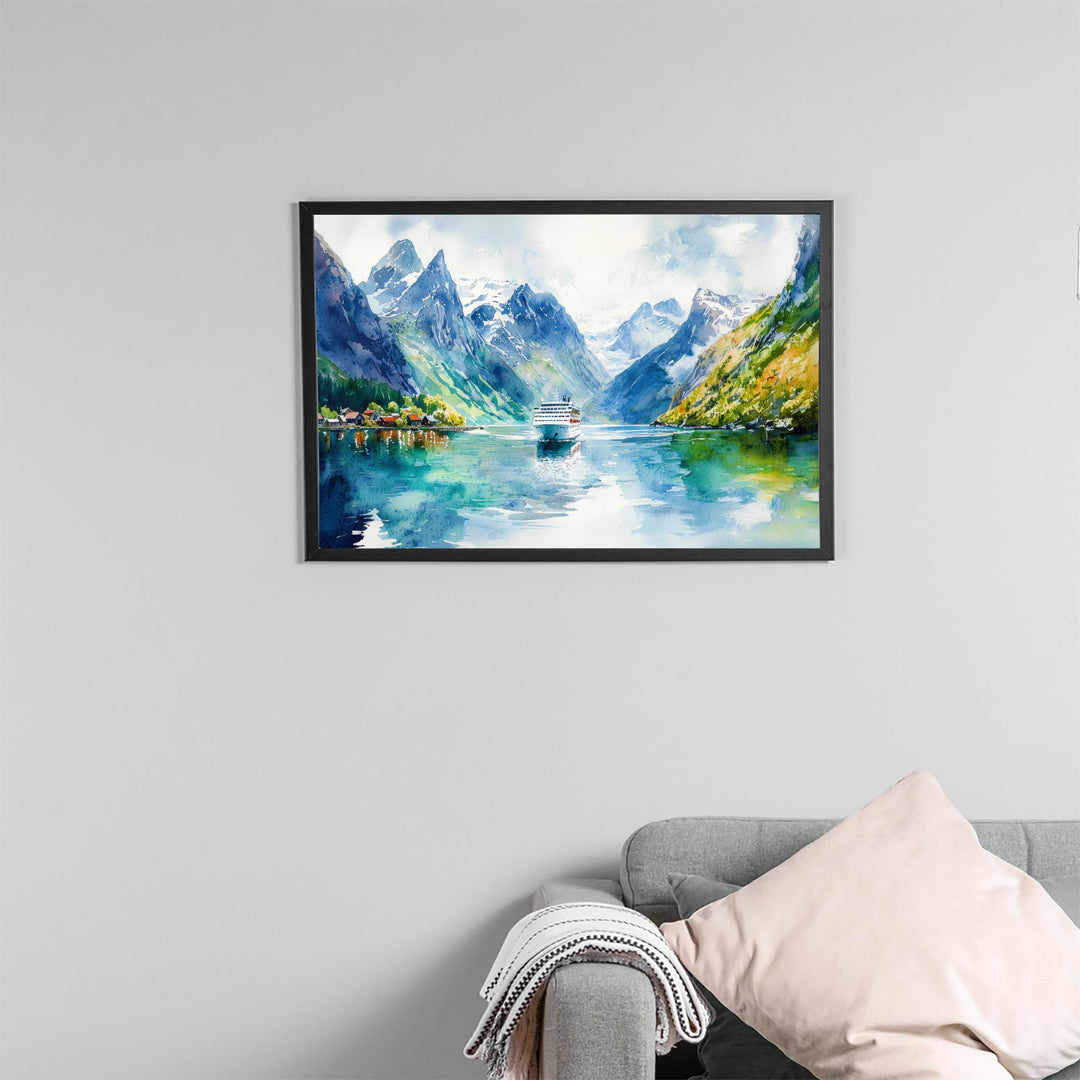 Fjords Watercolor Poster Landscape Wall Art Fjords Wall Hanging Home Décor Fjords Gift Art Lovers Norway Wall Art