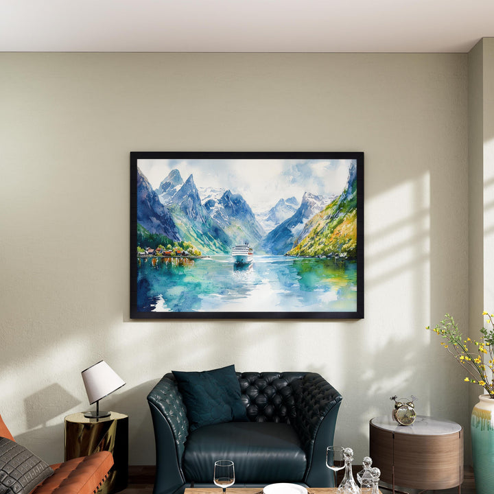 Fjords Watercolor Poster Landscape Wall Art Fjords Wall Hanging Home Décor Fjords Gift Art Lovers Norway Wall Art