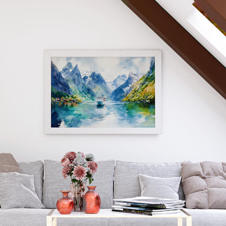 Fjords Watercolor Poster Landscape Wall Art Fjords Wall Hanging Home Décor Fjords Gift Art Lovers Norway Wall Art