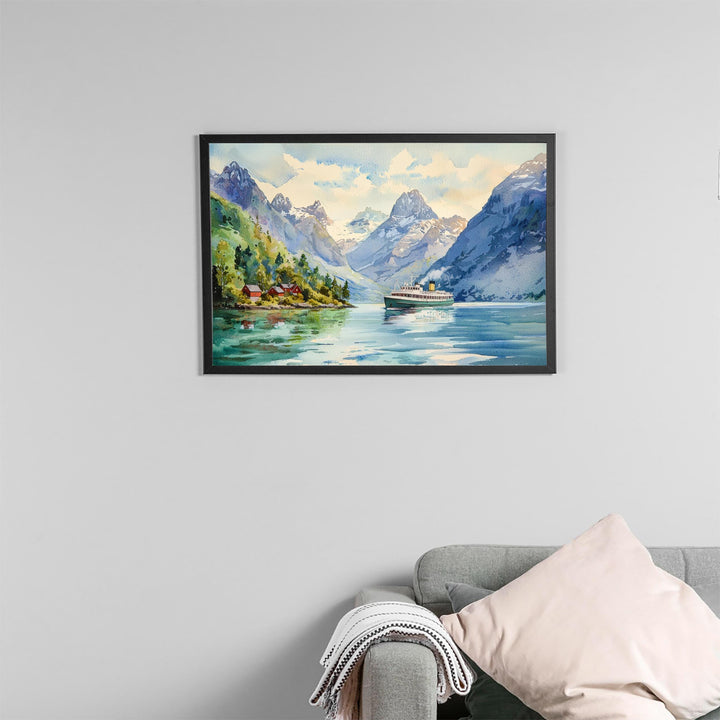 Fjords Watercolor Poster Landscape Wall Art Fjords Wall Hanging Home Décor Fjords Gift Art Lovers Norway Wall Art