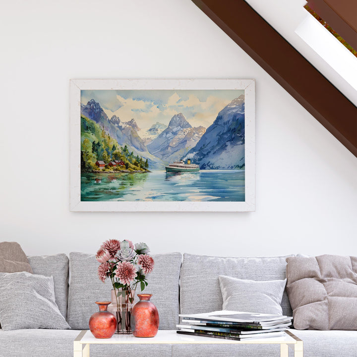 Fjords Watercolor Poster Landscape Wall Art Fjords Wall Hanging Home Décor Fjords Gift Art Lovers Norway Wall Art