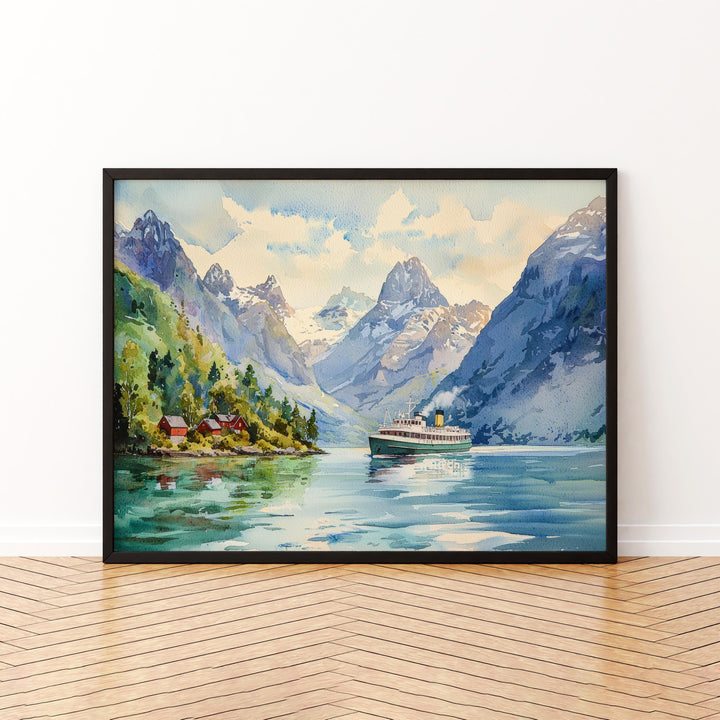 Fjords Watercolor Poster Landscape Wall Art Fjords Wall Hanging Home Décor Fjords Gift Art Lovers Norway Wall Art
