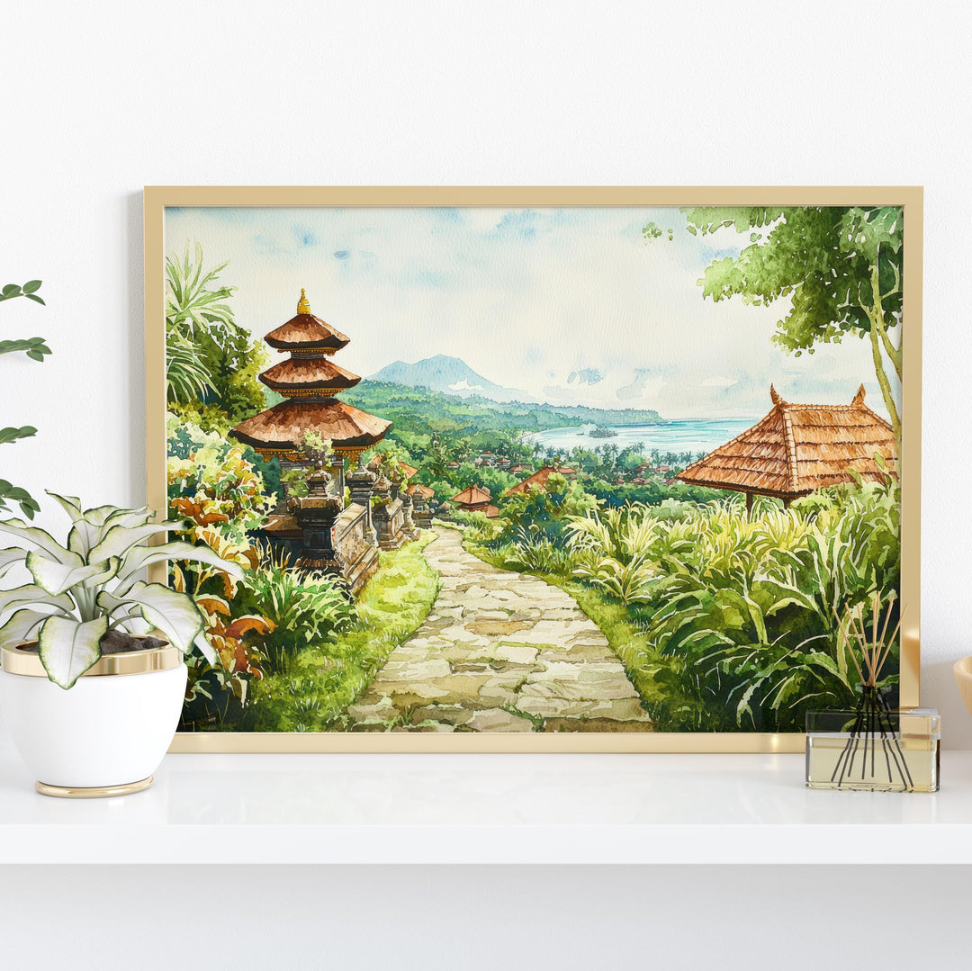 Bali Watercolor Poster Landscape Wall Art Bali Wall Hanging Home Décor Bali Gift Art Lovers Indonesia Wall Art