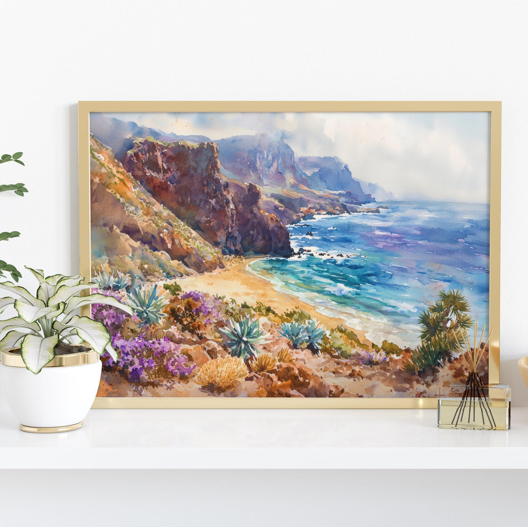 Tenerife Watercolor Poster Landscape Wall Art Tenerife Wall Hanging Home Décor Tenerife Gift Art Lovers Spain Wall Art