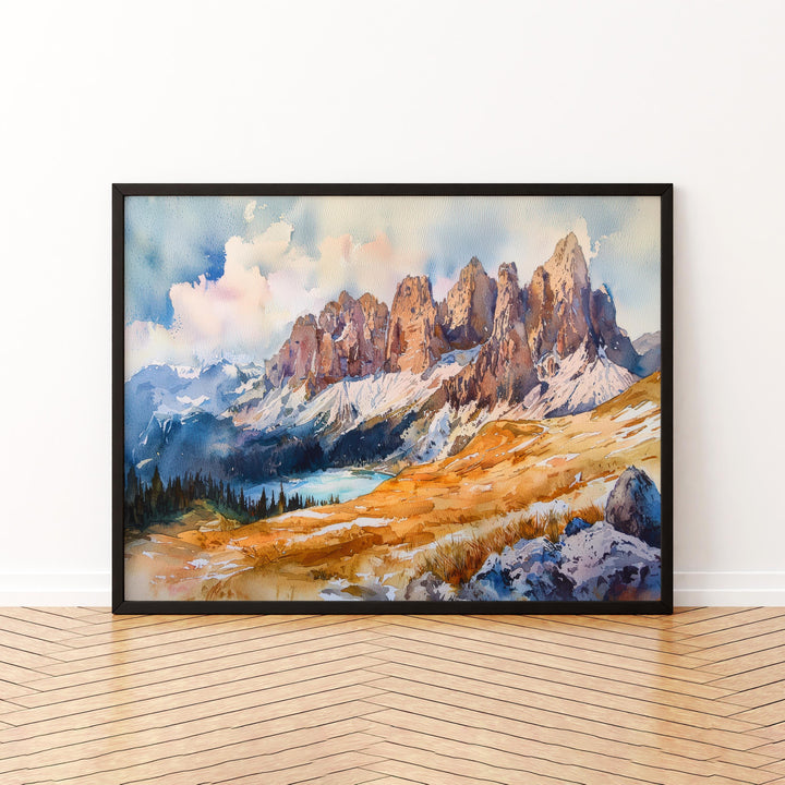 Dolomites Watercolor Poster Landscape Wall Art Dolomites Wall Hanging Home Décor Dolomites Gift Art Lovers Italy Wall Art