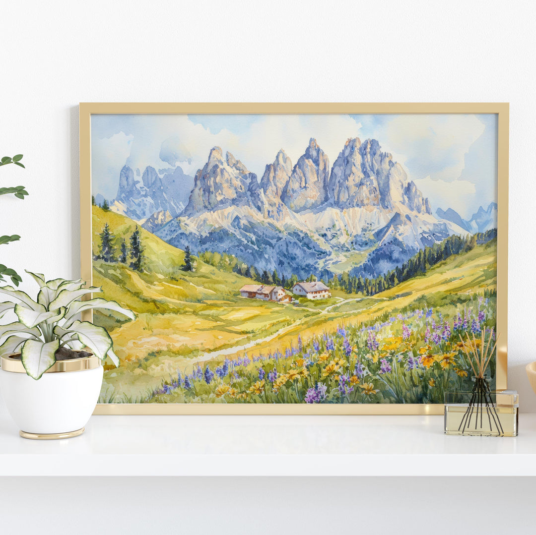 Dolomites Watercolor Poster Landscape Wall Art Dolomites Wall Hanging Home Décor Dolomites Gift Art Lovers Italy Wall Art