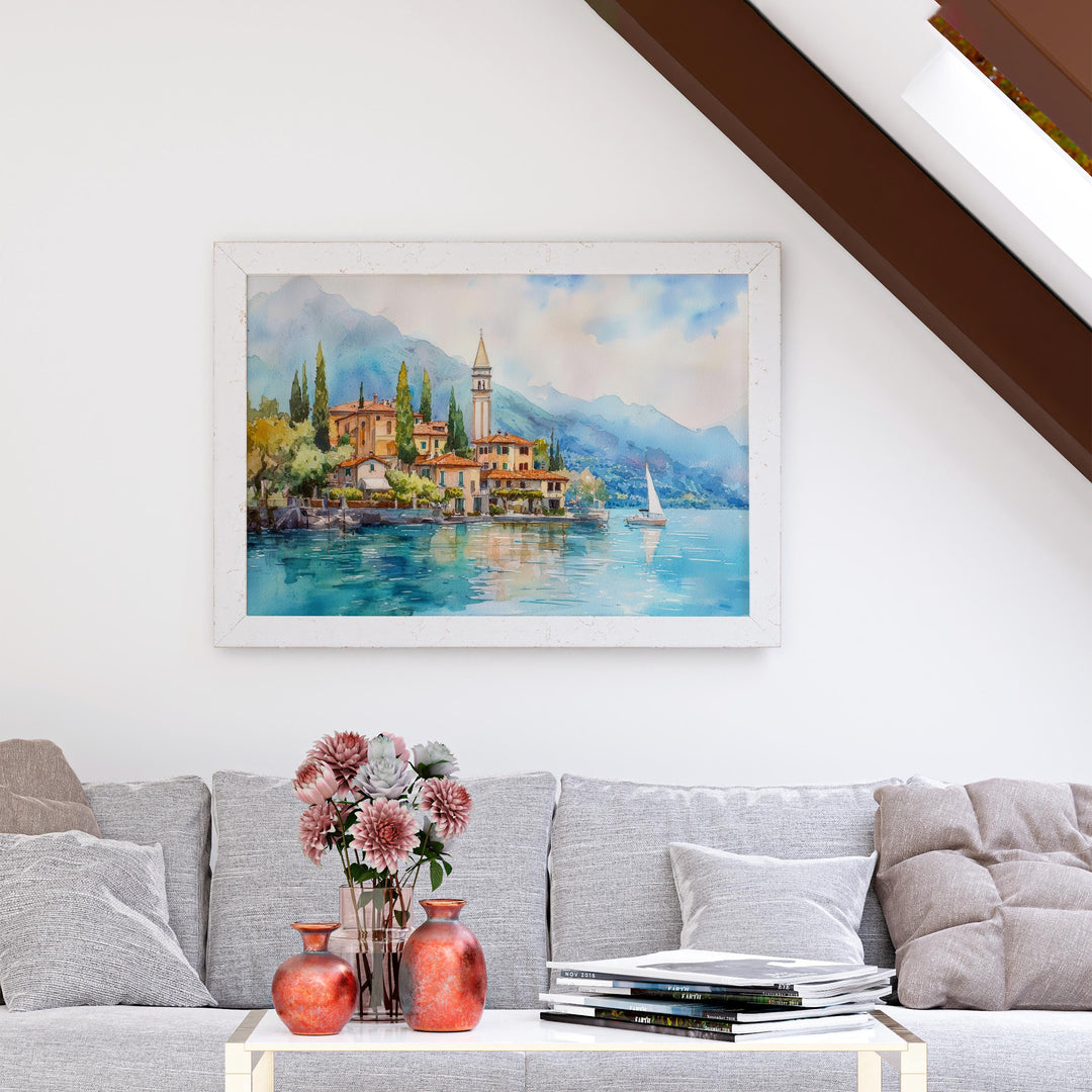Lake Como Watercolor Poster Landscape Wall Art Lake Como Wall Hanging Home Décor Lake Como Gift Art Lovers Italy Wall Art