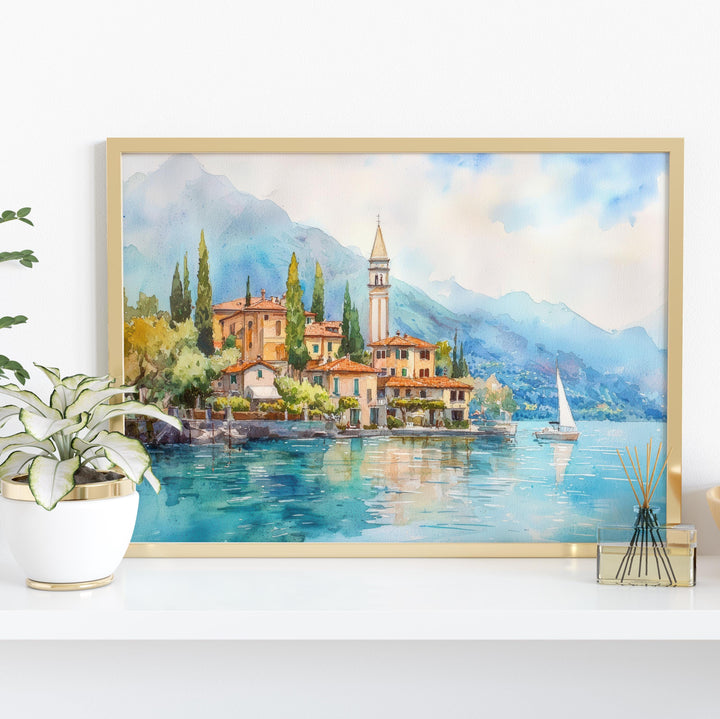 Lake Como Watercolor Poster Landscape Wall Art Lake Como Wall Hanging Home Décor Lake Como Gift Art Lovers Italy Wall Art
