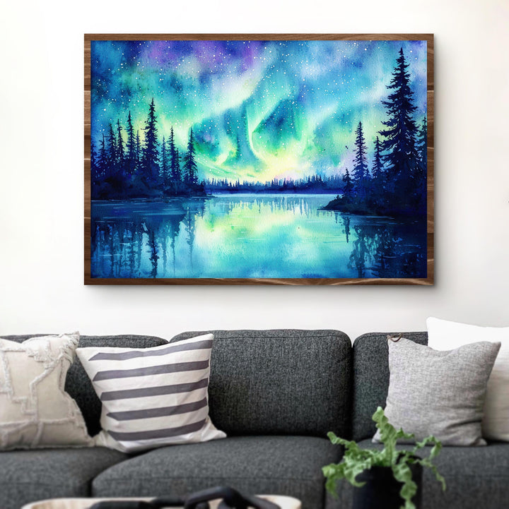 Northern Lights Watercolor Poster Landscape Wall Art Northern Lights Wall Hanging Home Décor Northern Lights Gift Art Lovers Norway Wall Art