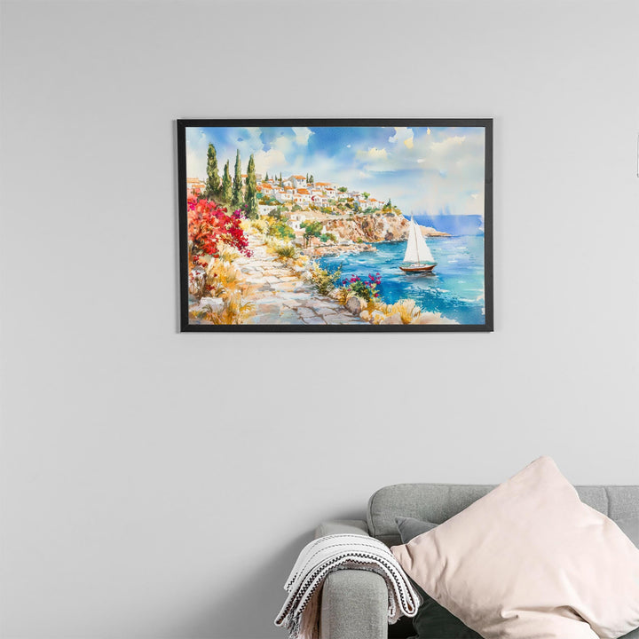 Rhodes Watercolor Poster Landscape Wall Art Rhodes Wall Hanging Home Décor Rhodes Gift Art Lovers Greece Wall Art