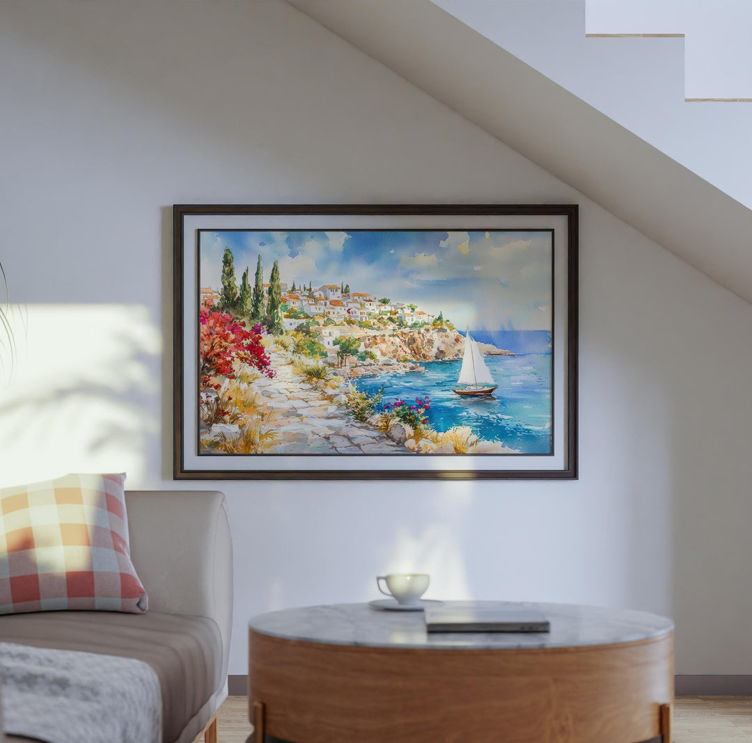 Rhodes Watercolor Poster Landscape Wall Art Rhodes Wall Hanging Home Décor Rhodes Gift Art Lovers Greece Wall Art