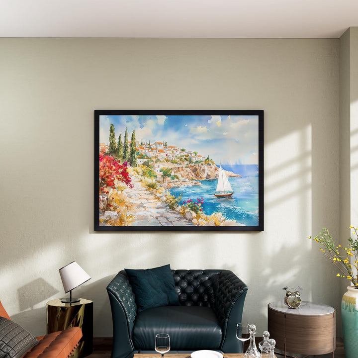 Rhodes Watercolor Poster Landscape Wall Art Rhodes Wall Hanging Home Décor Rhodes Gift Art Lovers Greece Wall Art