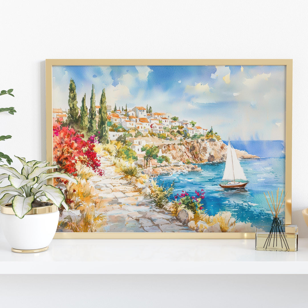 Rhodes Watercolor Poster Landscape Wall Art Rhodes Wall Hanging Home Décor Rhodes Gift Art Lovers Greece Wall Art
