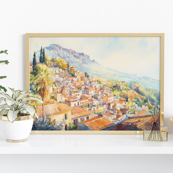 Taormina Watercolor Poster Landscape Wall Art Taormina Wall Hanging Home Décor Taormina Gift Art Lovers Italy Wall Art