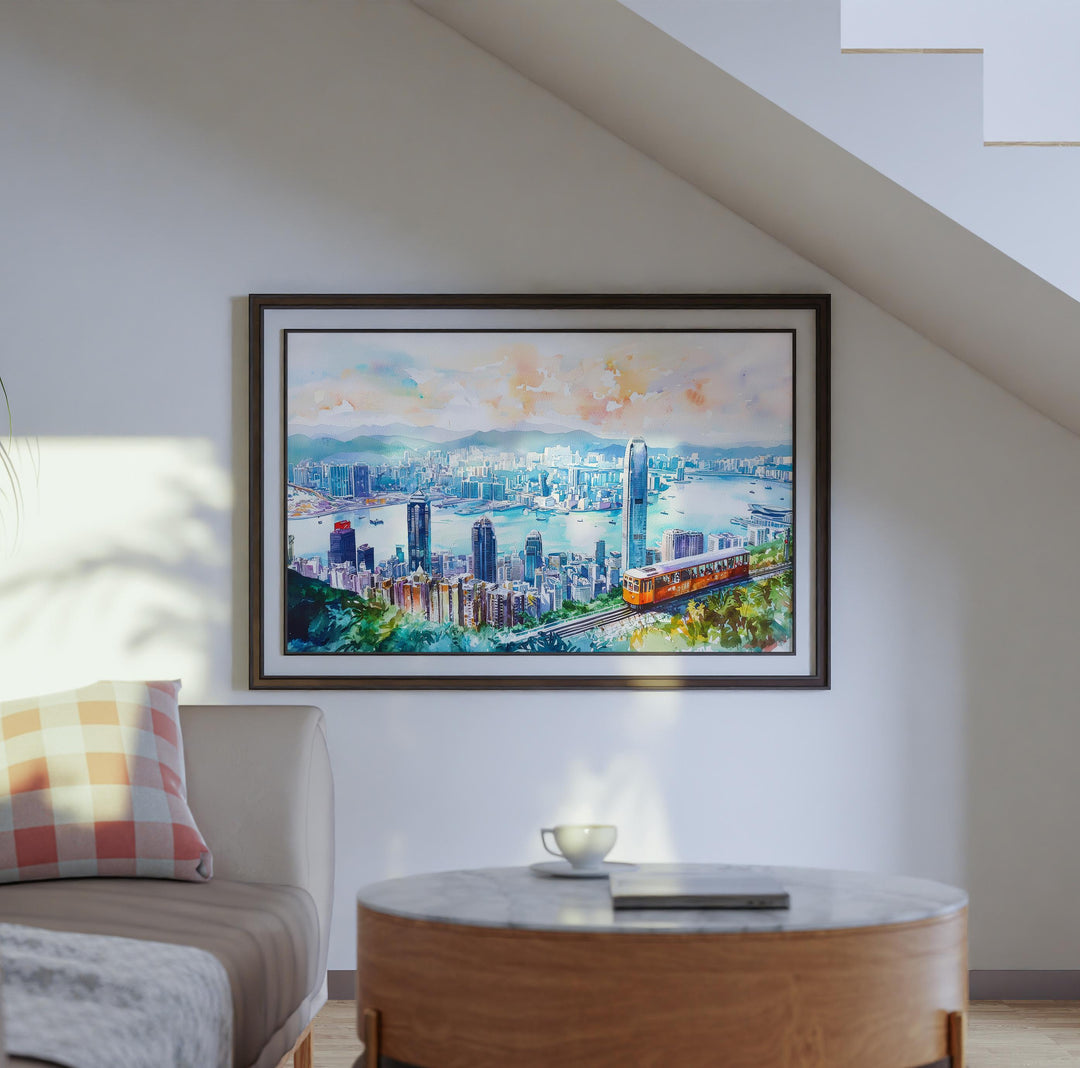 Hong Kong Watercolor Poster Landscape Wall Art Hong Kong Wall Hanging Home Décor Hong Kong Gift Art Lovers China Wall Art
