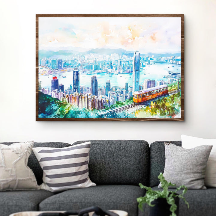 Hong Kong Watercolor Poster Landscape Wall Art Hong Kong Wall Hanging Home Décor Hong Kong Gift Art Lovers China Wall Art