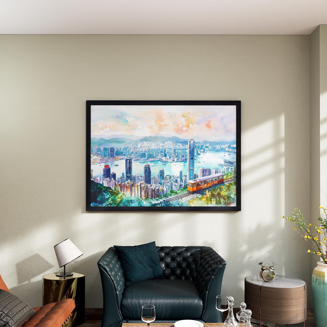 Hong Kong Watercolor Poster Landscape Wall Art Hong Kong Wall Hanging Home Décor Hong Kong Gift Art Lovers China Wall Art