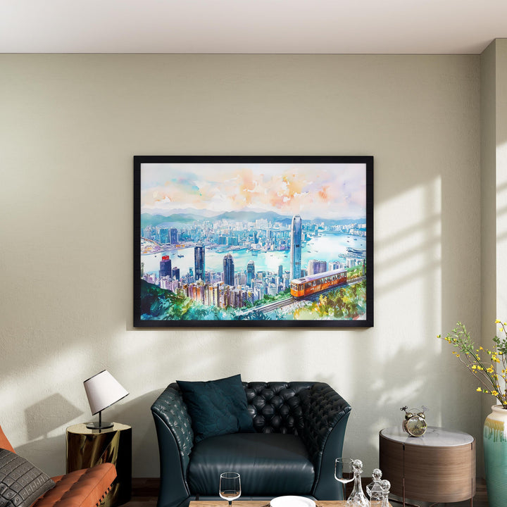 Hong Kong Watercolor Poster Landscape Wall Art Hong Kong Wall Hanging Home Décor Hong Kong Gift Art Lovers China Wall Art