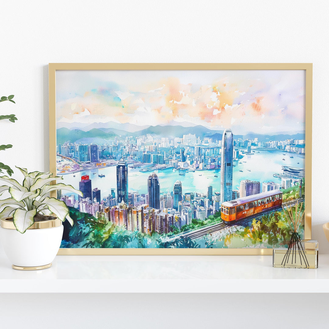 Hong Kong Watercolor Poster Landscape Wall Art Hong Kong Wall Hanging Home Décor Hong Kong Gift Art Lovers China Wall Art