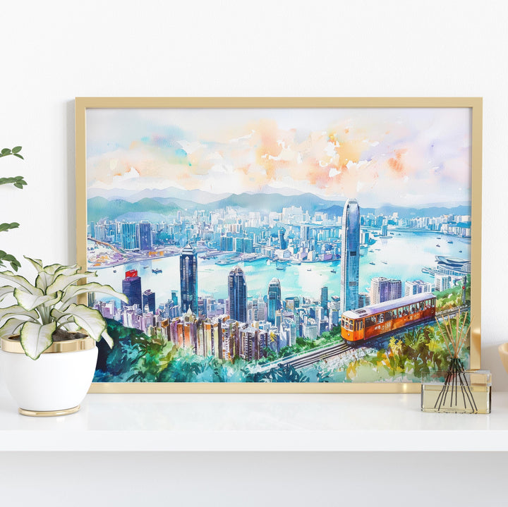 Hong Kong Watercolor Poster Landscape Wall Art Hong Kong Wall Hanging Home Décor Hong Kong Gift Art Lovers China Wall Art