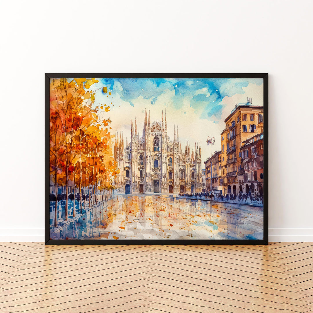 Milan Watercolor Poster Landscape Wall Art Milan Wall Hanging Home Décor Milan Gift Art Lovers Italy Wall Art