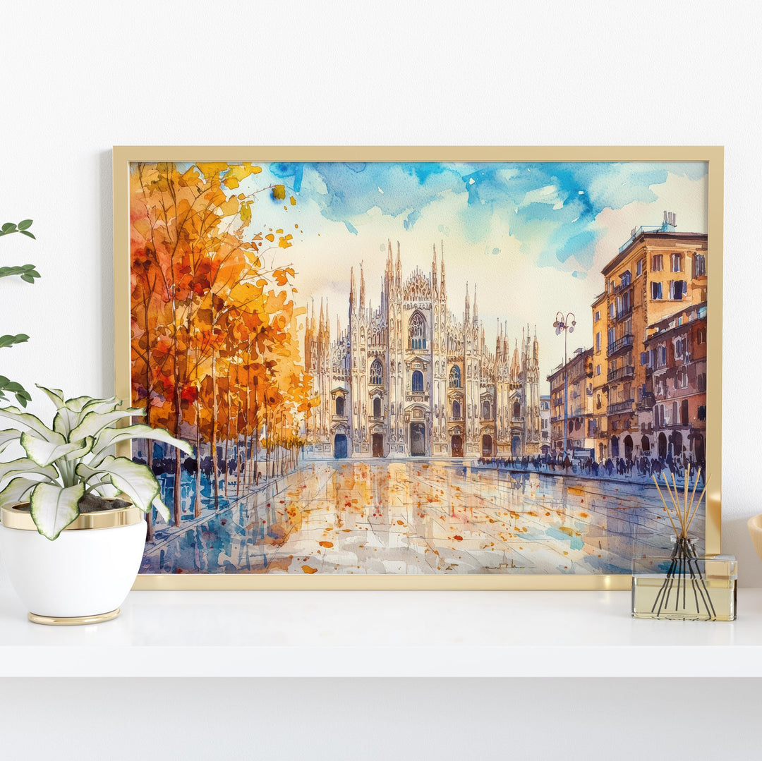 Milan Watercolor Poster Landscape Wall Art Milan Wall Hanging Home Décor Milan Gift Art Lovers Italy Wall Art