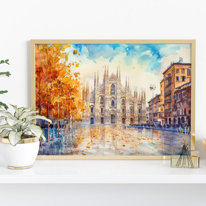 Milan Watercolor Poster Landscape Wall Art Milan Wall Hanging Home Décor Milan Gift Art Lovers Italy Wall Art