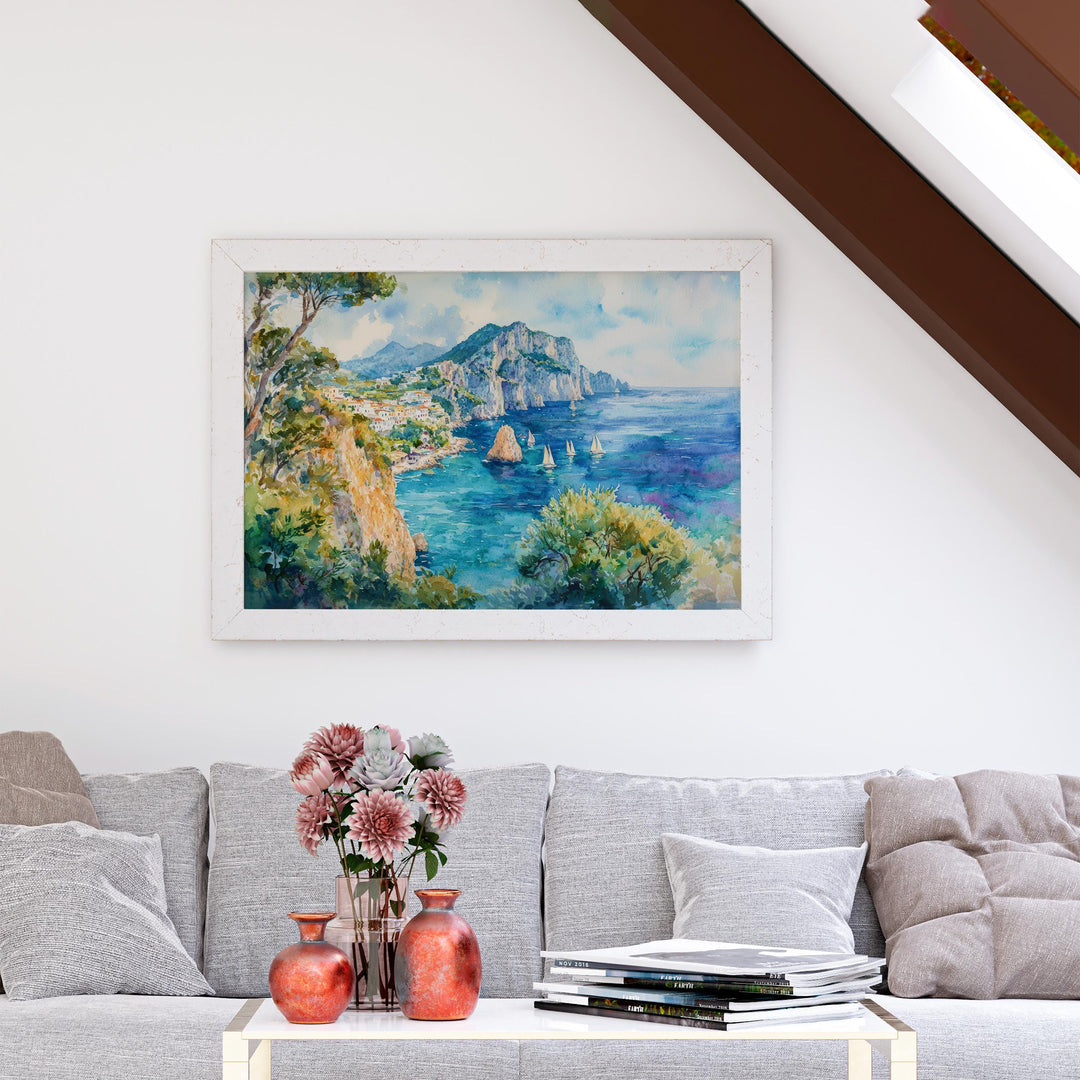 Capri Watercolor Poster Landscape Wall Art Capri Wall Hanging Home Décor Capri Gift Art Lovers Italy Wall Art
