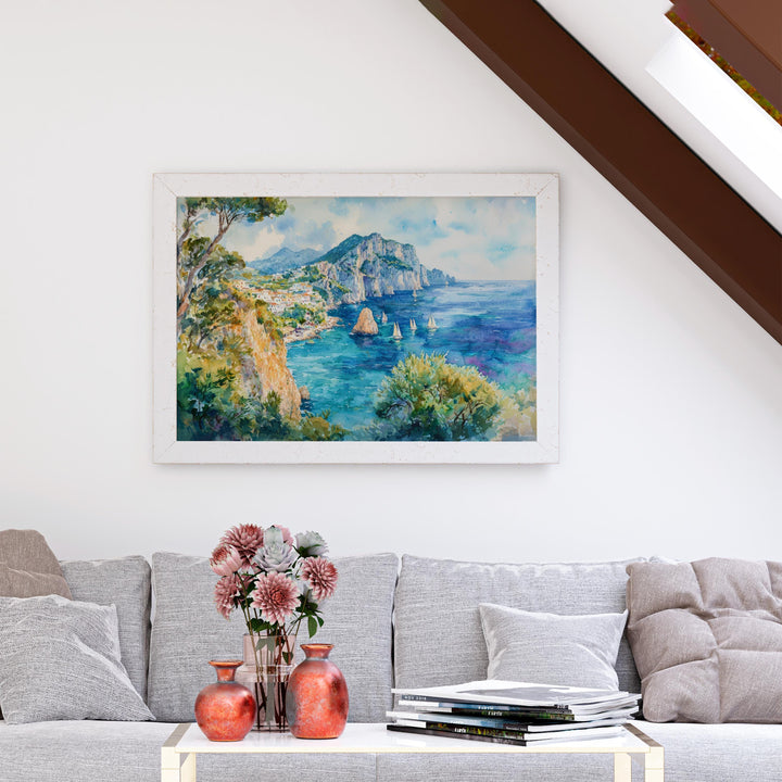 Capri Watercolor Poster Landscape Wall Art Capri Wall Hanging Home Décor Capri Gift Art Lovers Italy Wall Art