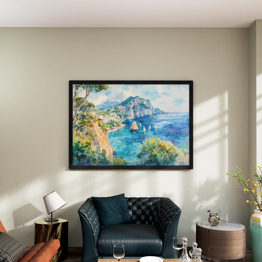 Capri Watercolor Poster Landscape Wall Art Capri Wall Hanging Home Décor Capri Gift Art Lovers Italy Wall Art