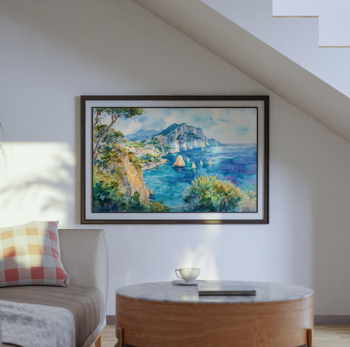 Capri Watercolor Poster Landscape Wall Art Capri Wall Hanging Home Décor Capri Gift Art Lovers Italy Wall Art