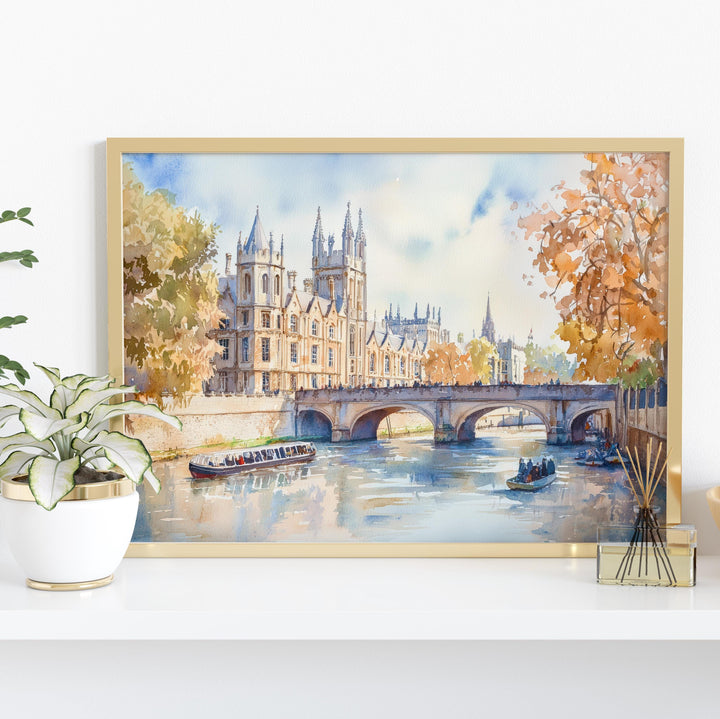 Cambridge Watercolor Poster Landscape Wall Art Cambridge Wall Hanging Home Décor Cambridge Gift Art Lovers United Kingdom Wall Art