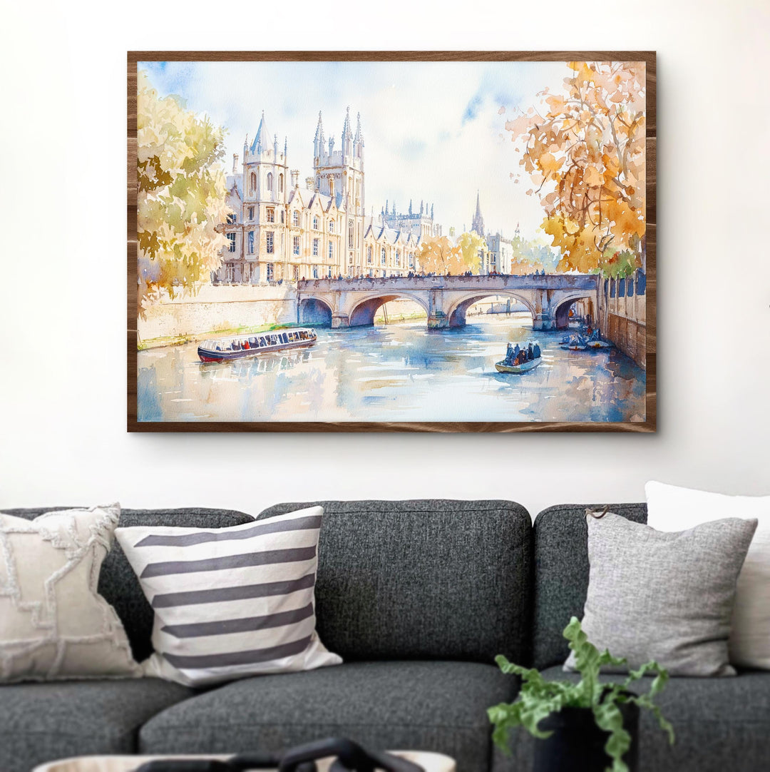 Cambridge Watercolor Poster Landscape Wall Art Cambridge Wall Hanging Home Décor Cambridge Gift Art Lovers United Kingdom Wall Art