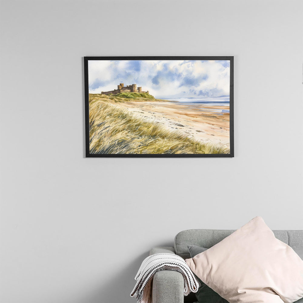 Bamburgh Castle Watercolor Poster Landscape Wall Art Bamburgh Castle Wall Hanging Home Décor Bamburgh Castle Gift Art Lovers United Kingdom