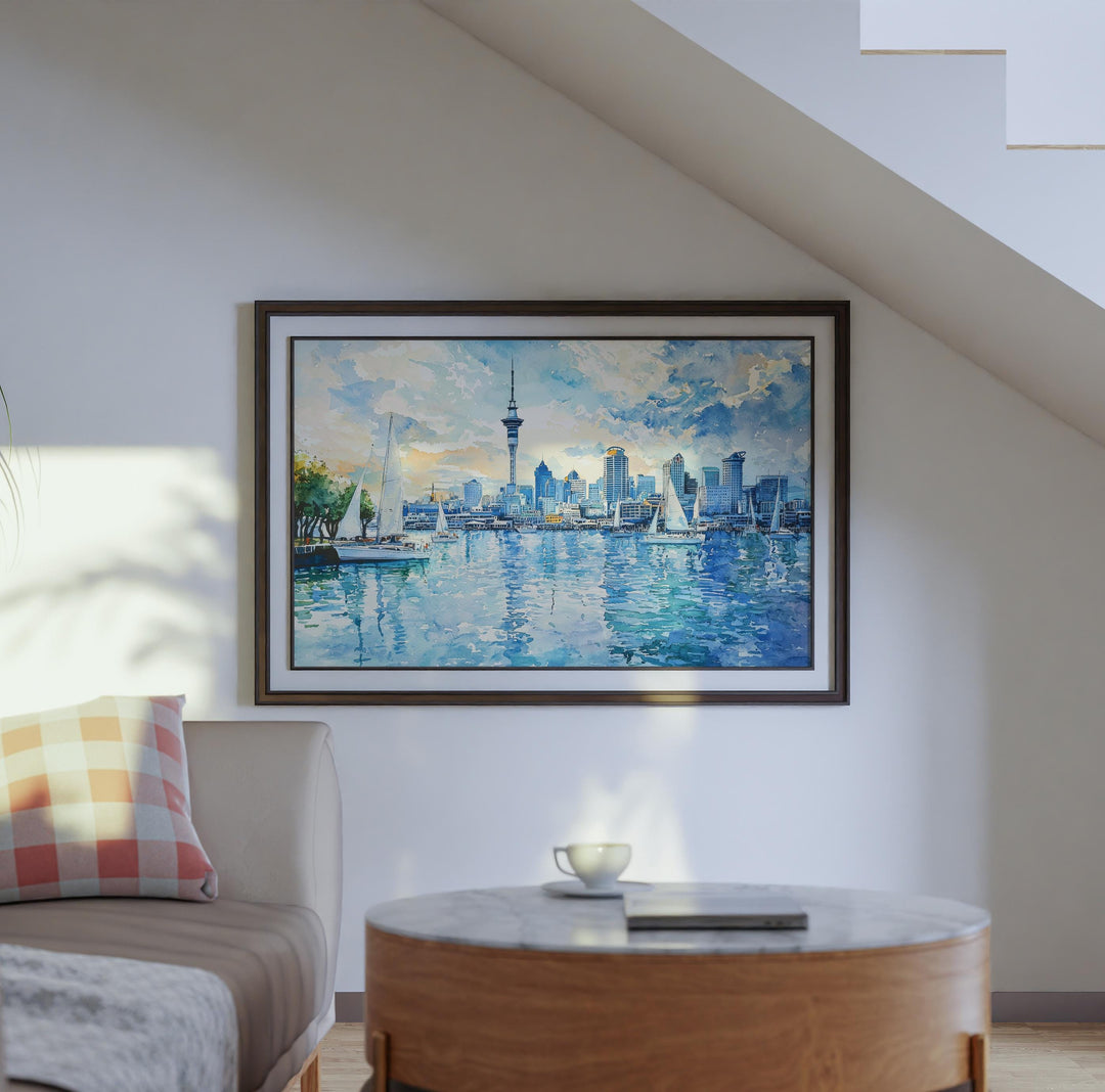 Auckland Watercolor Poster Landscape Wall Art Auckland Wall Hanging Home Décor Auckland Gift Art Lovers New Zealand Wall Art