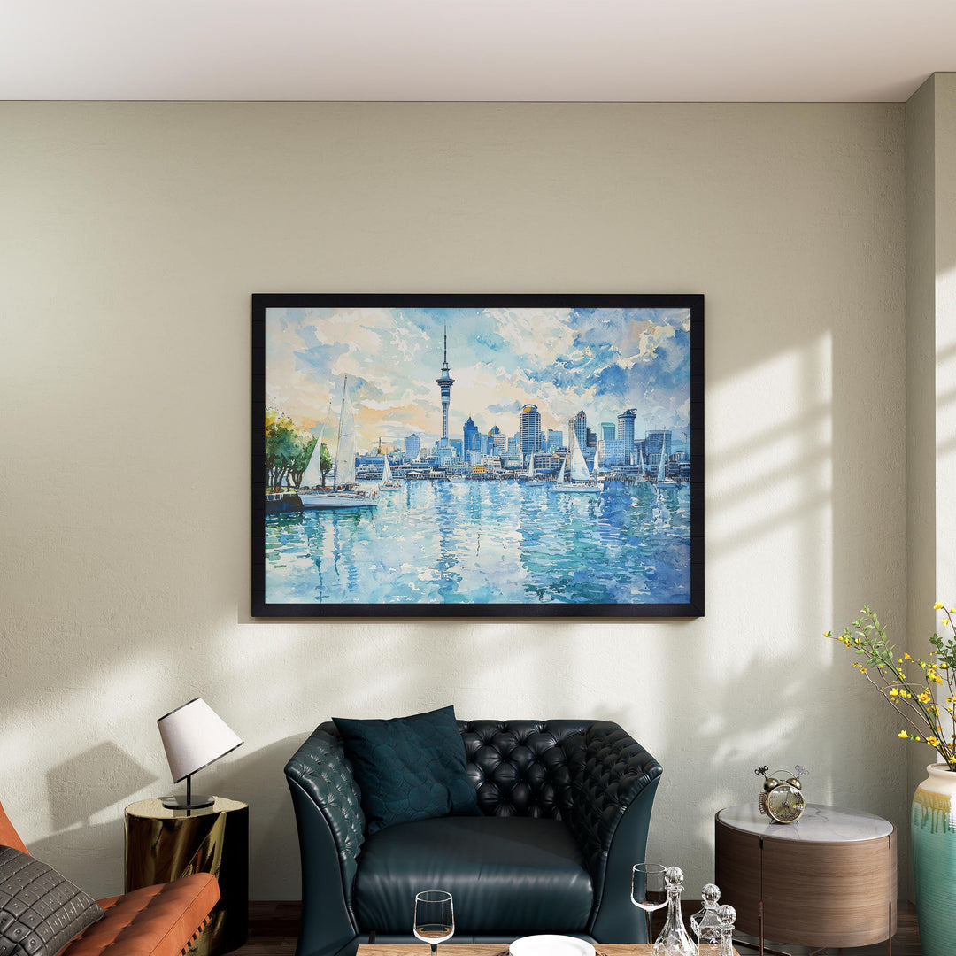 Auckland Watercolor Poster Landscape Wall Art Auckland Wall Hanging Home Décor Auckland Gift Art Lovers New Zealand Wall Art