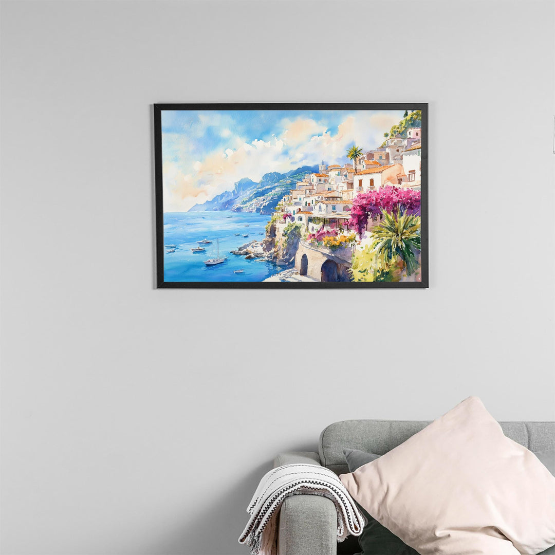 Amalfi Watercolor Poster Landscape Wall Art Amalfi Wall Hanging Home Décor Amalfi Gift Art Lovers Italy Wall Art