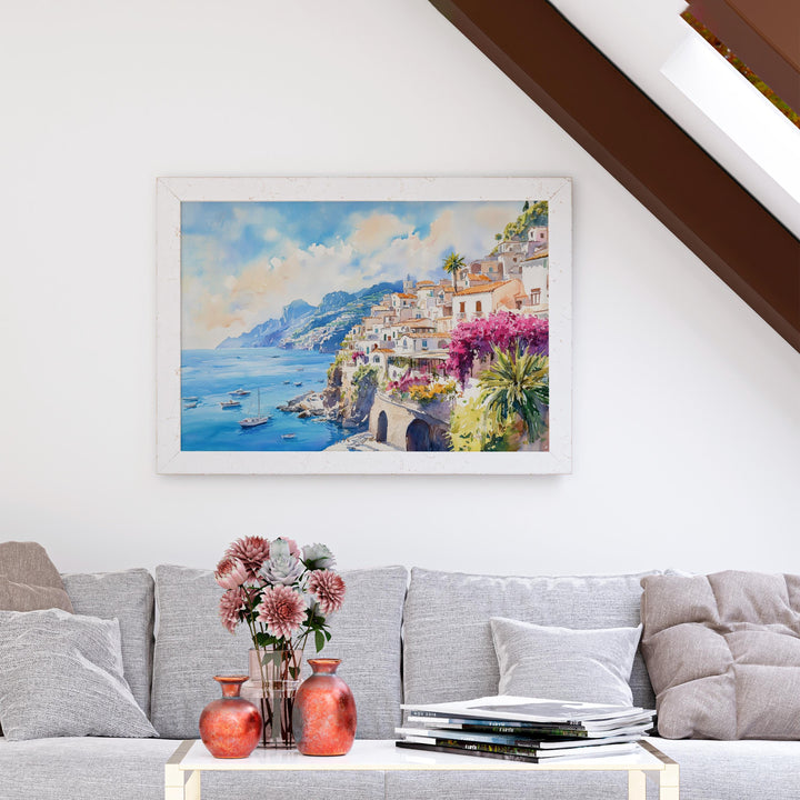 Amalfi Watercolor Poster Landscape Wall Art Amalfi Wall Hanging Home Décor Amalfi Gift Art Lovers Italy Wall Art