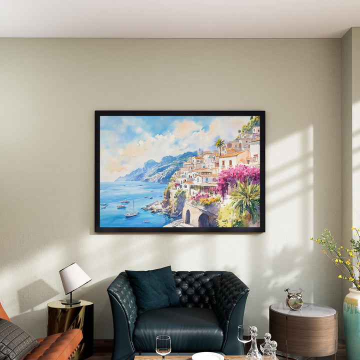 Amalfi Watercolor Poster Landscape Wall Art Amalfi Wall Hanging Home Décor Amalfi Gift Art Lovers Italy Wall Art