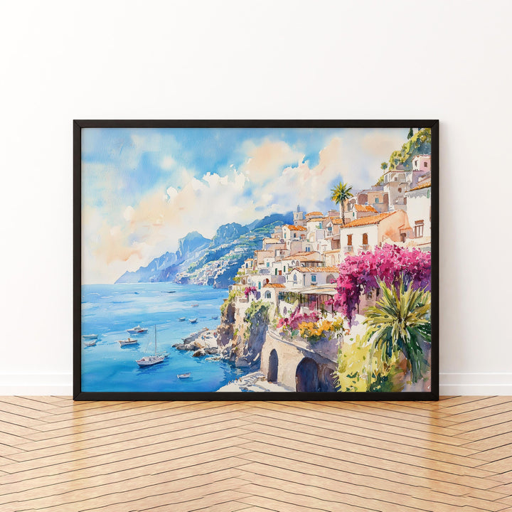 Amalfi Watercolor Poster Landscape Wall Art Amalfi Wall Hanging Home Décor Amalfi Gift Art Lovers Italy Wall Art