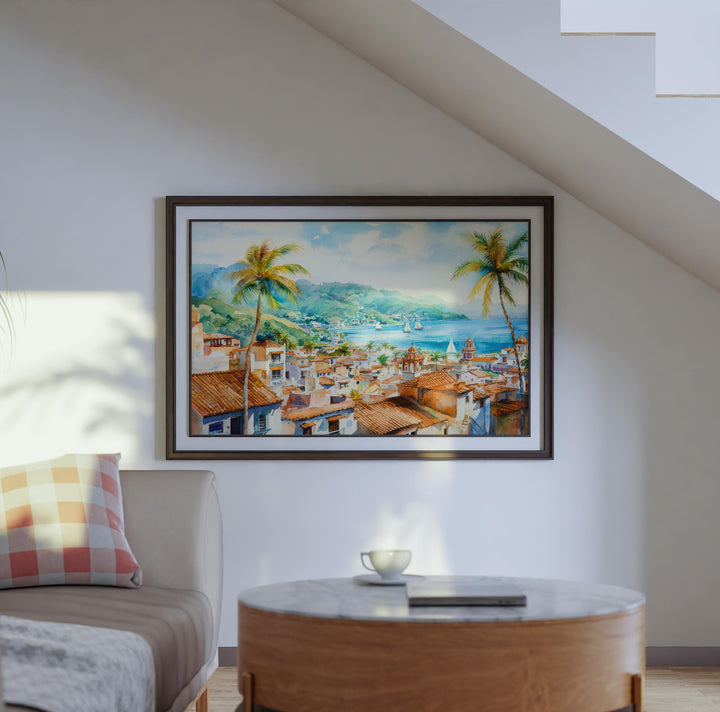 Lindos Watercolor Poster Landscape Wall Art Lindos Wall Hanging Home Décor Lindos Gift Art Lovers Greece Wall Art