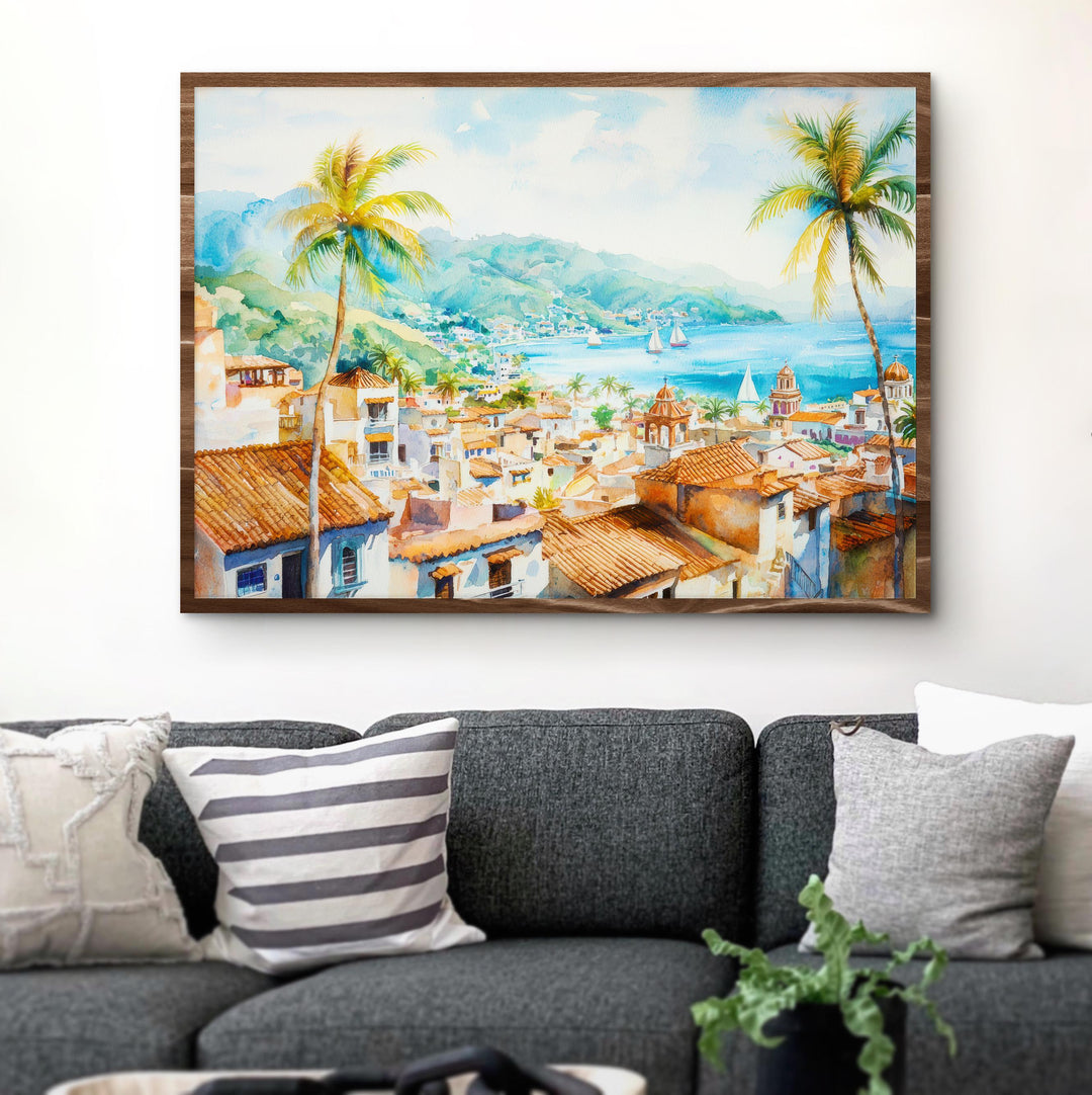 Lindos Watercolor Poster Landscape Wall Art Lindos Wall Hanging Home Décor Lindos Gift Art Lovers Greece Wall Art