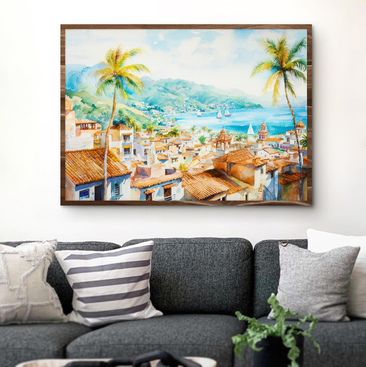 Lindos Watercolor Poster Landscape Wall Art Lindos Wall Hanging Home Décor Lindos Gift Art Lovers Greece Wall Art
