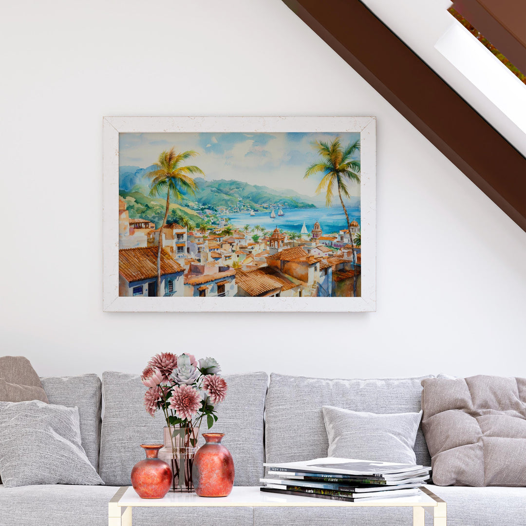 Lindos Watercolor Poster Landscape Wall Art Lindos Wall Hanging Home Décor Lindos Gift Art Lovers Greece Wall Art