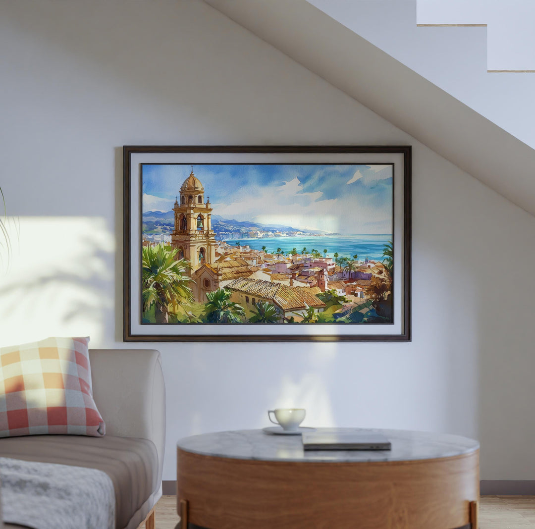 Malaga Watercolor Poster Landscape Wall Art Malaga Wall Hanging Home Décor Malaga Gift Art Lovers Spain Wall Art