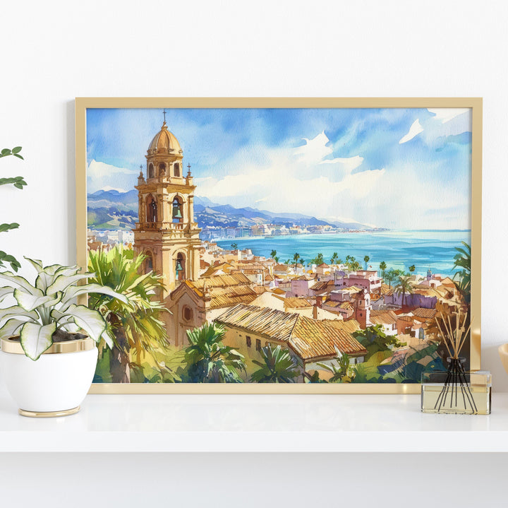 Malaga Watercolor Poster Landscape Wall Art Malaga Wall Hanging Home Décor Malaga Gift Art Lovers Spain Wall Art