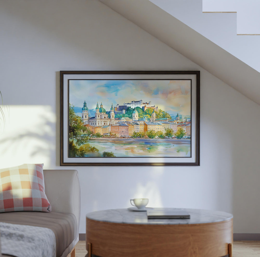 Salzburg Watercolor Poster Landscape Wall Art Salzburg Wall Hanging Home Décor Salzburg Gift Art Lovers Austria Wall Art