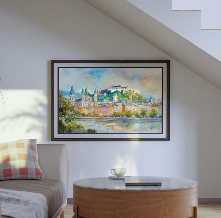 Salzburg Watercolor Poster Landscape Wall Art Salzburg Wall Hanging Home Décor Salzburg Gift Art Lovers Austria Wall Art