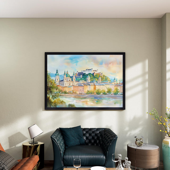 Salzburg Watercolor Poster Landscape Wall Art Salzburg Wall Hanging Home Décor Salzburg Gift Art Lovers Austria Wall Art